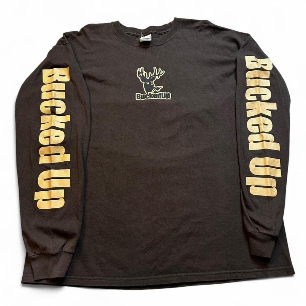 Vintage Y2K bucked‎ up long sleeve brown outdoor streetwear tshirt size XL